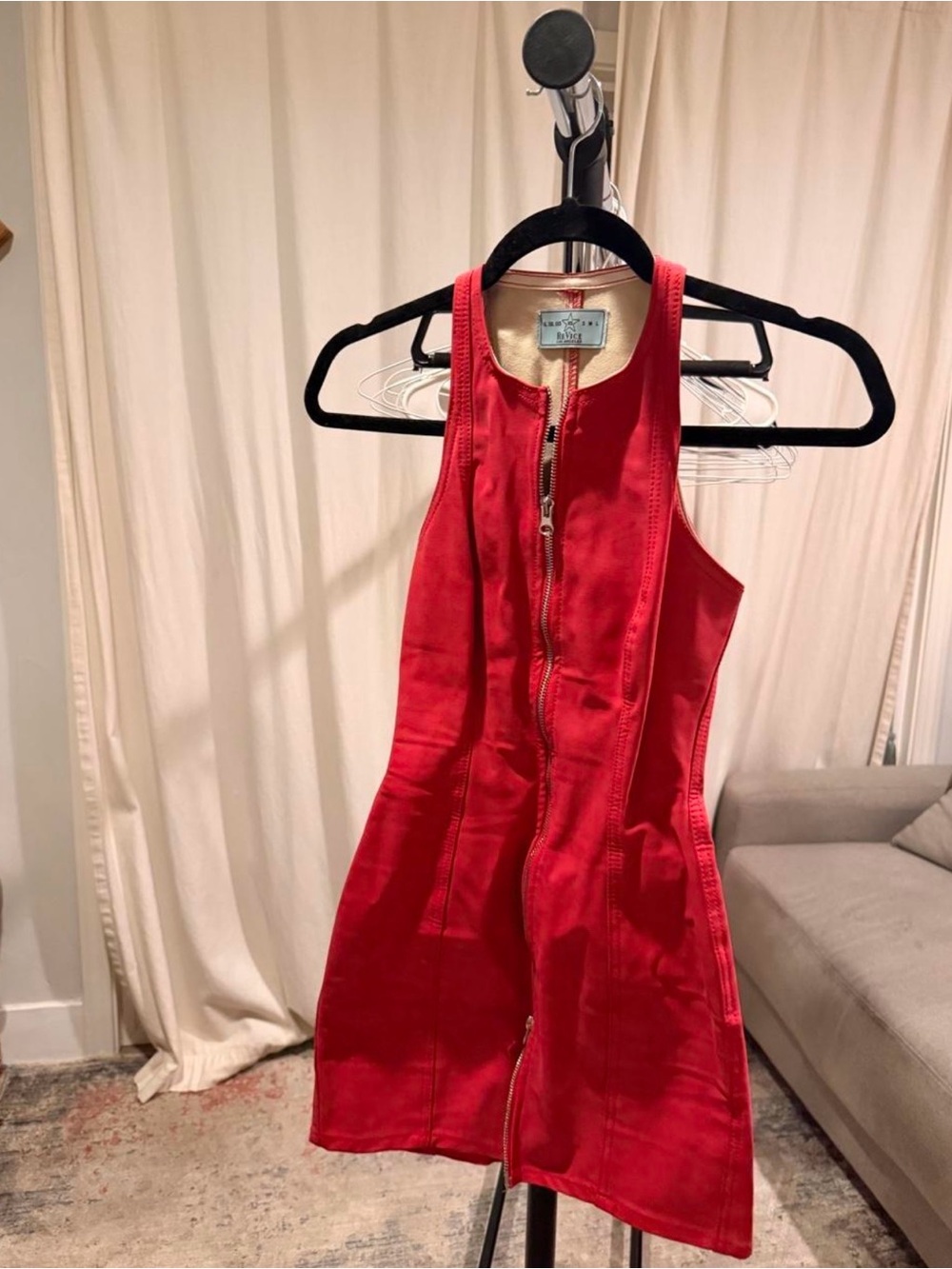 Revice red zip up mini dress